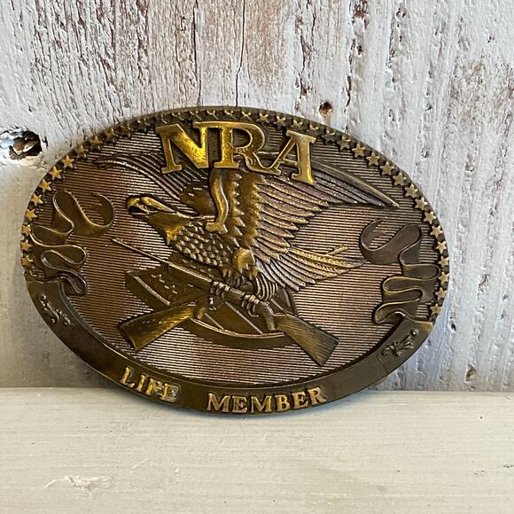 Vintage NRA 1985 Belt Buckle Life Member Solid Brass Norman Foundry USA - Picture 1 of 7